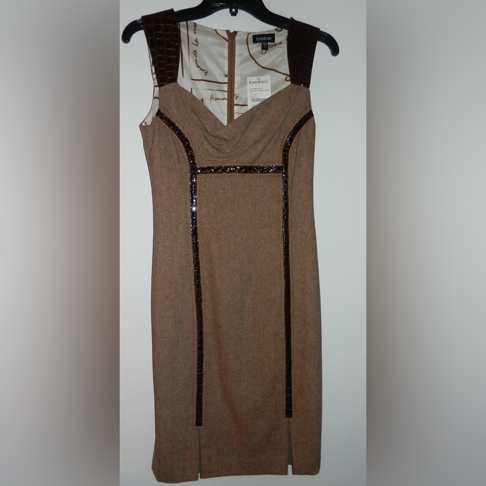 BRAND NWT — Bebe Asymmetrical Neckline Tweed Dress w/ Croc Straps — SIZE 4